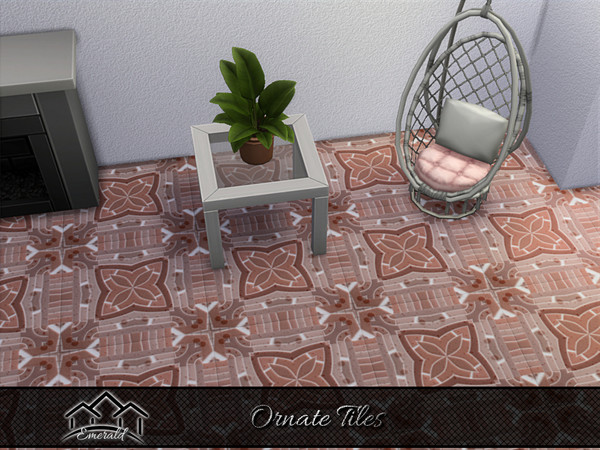 Sims 4 — Ornate Tiles 2 by Emerald — Ornate tiles with intricate designs are used to create a sophisticated effect in