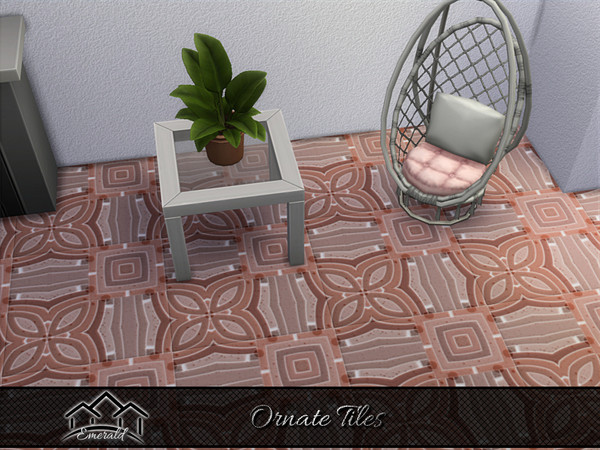 Sims 4 — Ornate Tiles 7 by Emerald — Ornate tiles with intricate designs are used to create a sophisticated effect in