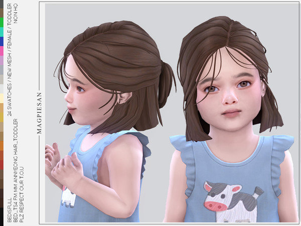 Sims 4 — Annyeong hair for toddler by magpiesan — Straight hair in 24 colors for toddler