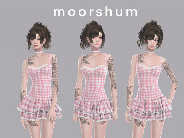 Sims 4 — tiered gingham dress by moorshum — - full body category