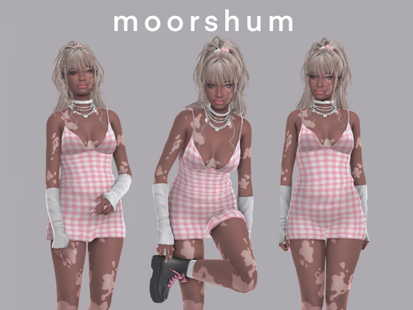 Sims 4 — short gingham dress by moorshum — - full body category