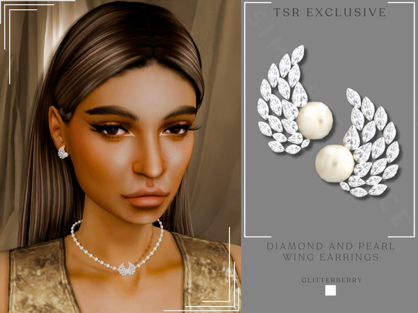 Sims 4 — Diamond and Pearl Wing Earrings by Glitterberryfly — Diamond and Pearl Wing Earrings