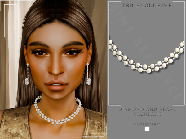 Sims 4 — Diamond and Pearl Necklace by Glitterberryfly — A two layer necklace with diamonds and pearls