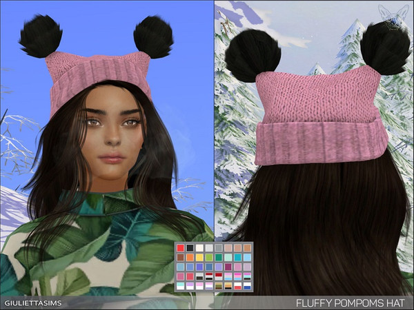 Sims 4 — Hat with Fluffy Pompoms by feyona — Hat with Fluffy Pompoms comes with 45 swatches. It is compatible with hat