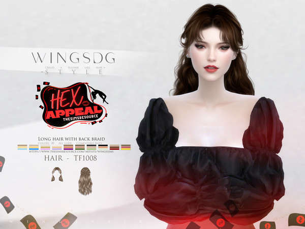 Sims 4 — WINGS-TF1008-Long hair with back braid by wingssims — Colors:30