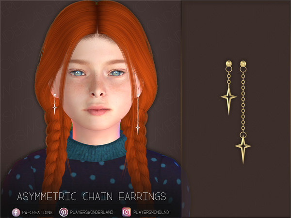 Sims 4 — Asymmetric Chain Earrings Kids by PlayersWonderland — Kids version of my asymmetric earrings. - 5 Swatches