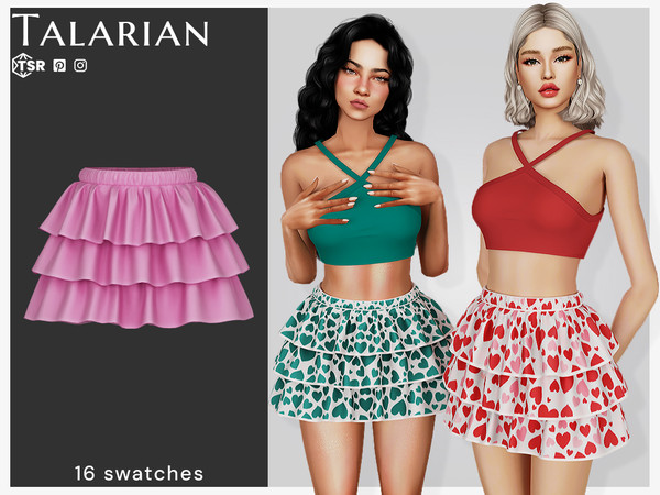 Sims 4 — Lexi Ruffled Mini Skirt by talarian — Cute layered mini skirt featuring tiered ruffles and a playful heart