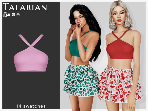 Sims 4 — Lexi Crisscross Crop Top by talarian — Trendy crop top with crisscross straps and a sleek fitted design. Perfect