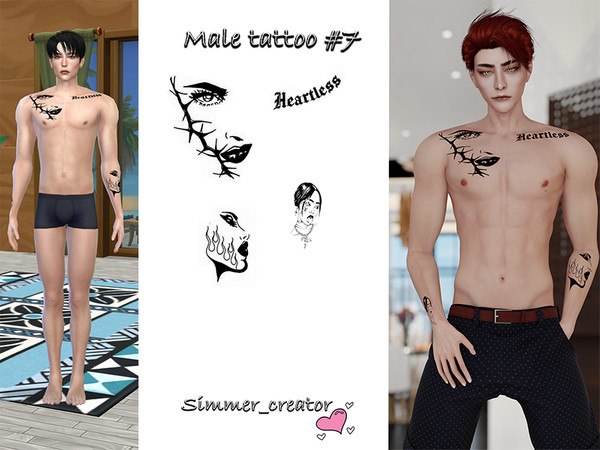 Sims 4 — Male tattoo #7 by Simmer_creator9 — Have 6 different variations. Teen - Elder Can be used on Alpha skin