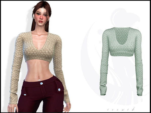 Sims 4 — Deep U-Neck Knit Crop by _ironik_ — -5 Colors