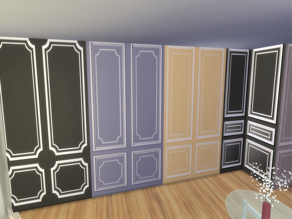 Sims 4 — Sienna Panels Wall by lavilikesims — A set for 4 panels in 2 packages, colour background with white trim, 4