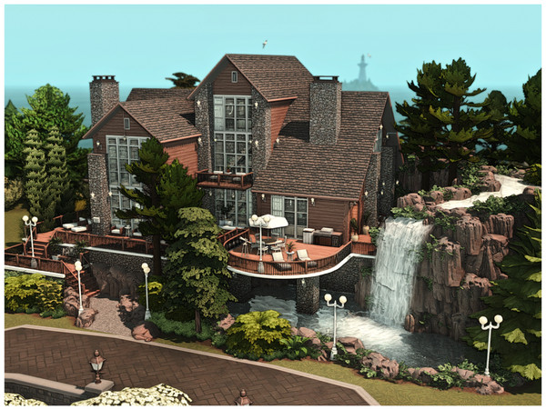 Sims 4 — MM. Waterfall Mansion by Merin_Martini — My Sims 4 lots some are inspired from random pictures that I found on