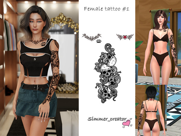 Sims 4 — Female tattoo #1 by Simmer_creator9 — 5 varriations of tattoos Random tattoos for female sim Teen - Elder Can be