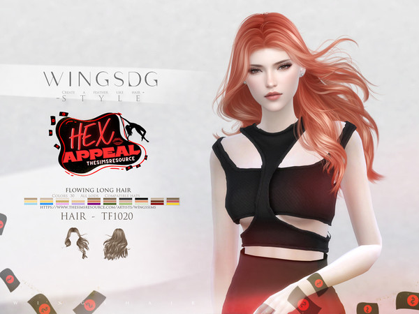 Sims 4 — WINGS-TF1020-flowing long hair by wingssims — Colors:30