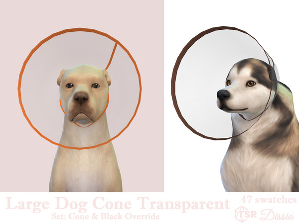Sims 4 — Large Dog Cone Override (Transparent Black) by Dissia — Transparent cone for large dogs in many colors