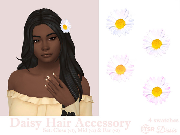 Sims 4 — Daisy Hair Accessory v3 (Left - Far) by Dissia — Daisy flower in sim hair