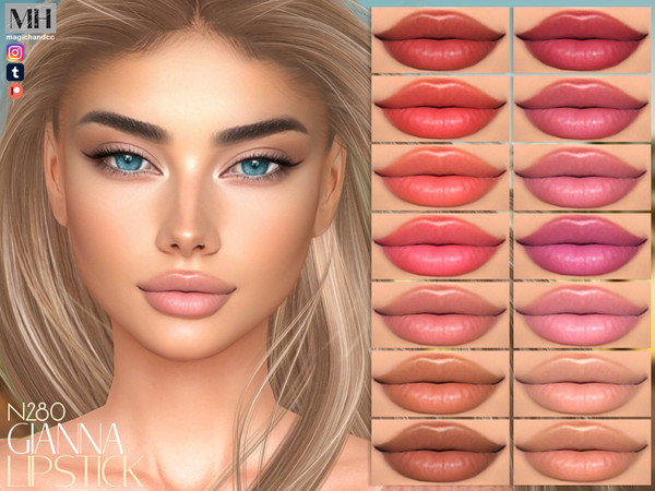Sims 4 — [Patreon] Gianna Lipstick N280 by MagicHand — Creamy lips in 20 colors - HQ Compatible.