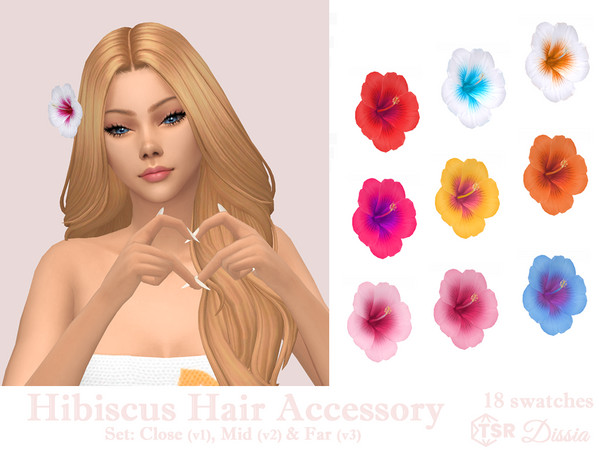Sims 4 — Hibiscus Hair Accessory v2 (Left - Mid) by Dissia — Hibiscus flower in sim hair