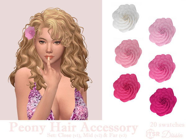 Sims 4 — Peony Hair Accessory v3 (Right - Far) by Dissia — Peony flower in sim hair