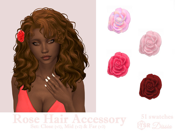 Sims 4 — Rose Hair Accessory v2 (Right - Mid) by Dissia — Rose flower in sim hair