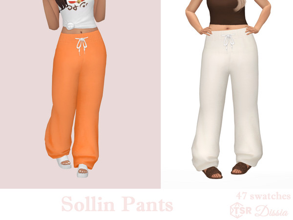 Sims 4 — Sollin Pants by Dissia — High waist baggy style solids pajama sleepwear pants