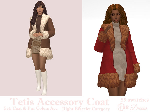 Sims 4 — Tetis Coat Accessory Fur Colors by Dissia — Retro coat with fur in many colors