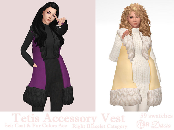 Sims 4 — Tetis Vest Accessory Fur Colors by Dissia — Retro vest with fur in many colors