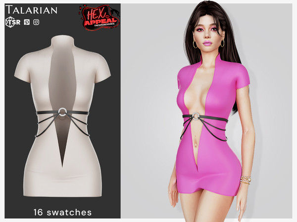 Sims 4 — Cecelia Deep Plunge Mini Dress by talarian — Seductive short-sleeve mini dress featuring a daring front cutout
