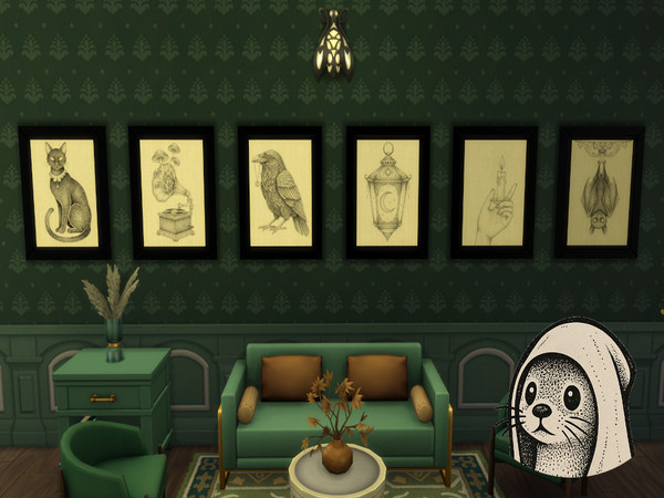 Sims 4 — Dark Academia (Painting) Collection by caroukid — I drew some academia dotwork-stuff. I hope you like it. :)