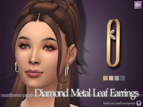 Sims 4 — Diamond Metal Leaf Earrings by SunflowerPetalsCC — A pair of simple metal earrings with two diamond leaves