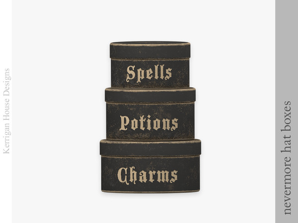 Sims 4 — Nevermore Hat Boxes by kerriganhouse — Antique and vintage, a dark, elegant set inspired by the macabre writings