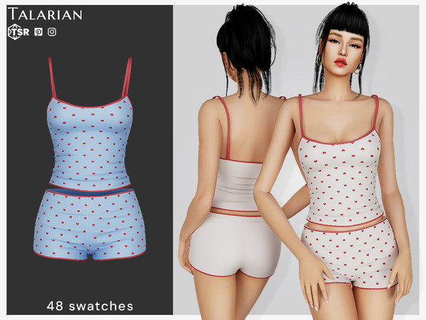 Sims 4 — Monroe Top and Mini Shorts Set by talarian — Cute top and mini shorts set perfect for lounging or sleepwear. The