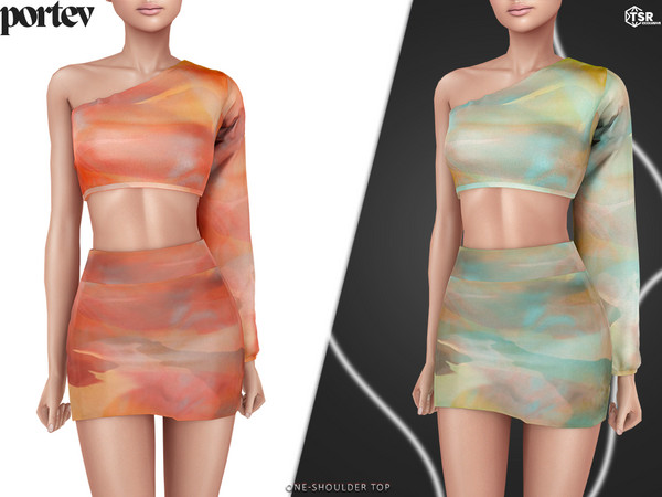 Sims 4 — One-shoulder top by portev — new Mesh 6 colors