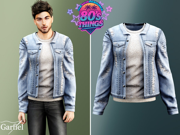 Sims 4 — Adult - Light blue distressed denim jacket with sweater layer by Garfiel — A classic 80s inspired denim jacket