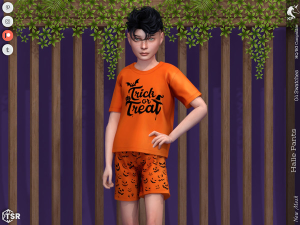 Sims 4 — Halle Pants- Child by KaTPurpura — Basic pants with Halloween print