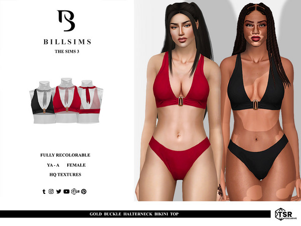 Sims 3 — Gold Buckle Halterneck Bikini Top by Bill_Sims — This bikini top features a halterneck design that leads into a