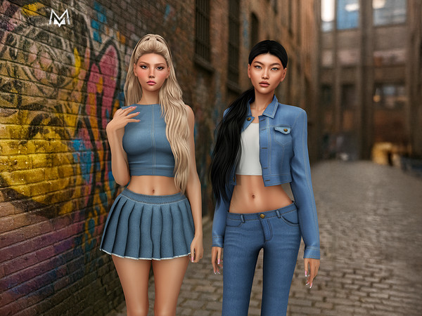 Sims 4 — MERMALADE Denim Jacket.package by Mermalade — Denim Crop Shell Tank Top