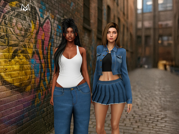 Sims 4 — MERMALADE Low Rise Long Jeans.package by Mermalade — Denim Crop Shell Tank Top