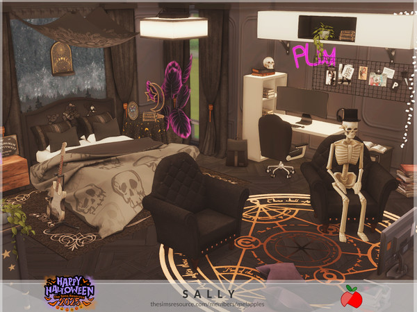 Sims 4 — Halloween - Sally bedroom by melapples — a bedroom filled with magic and late night gaming. enjoy! 7x7