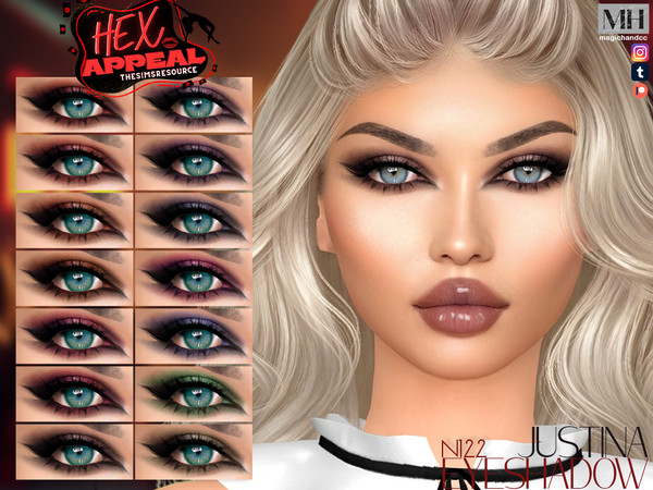 Sims 4 — Hex Appeal - Justina Eyeshadow N122 by MagicHand — Night Winged Eye Makeup in 16 colors - HQ Compatible.