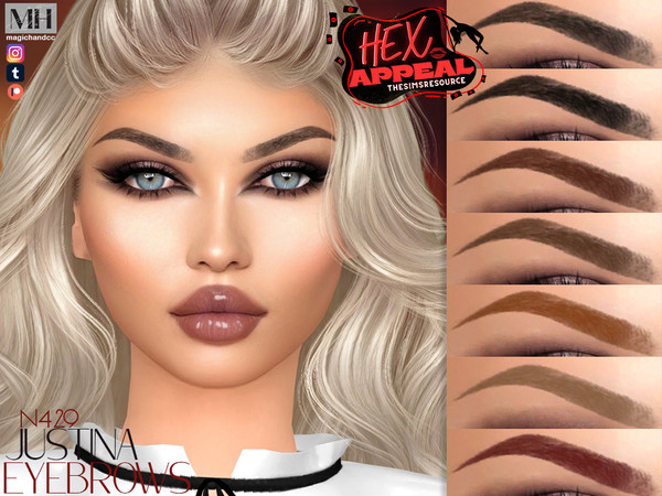 Sims 4 — Hex Appeal - Justina Eyebrows N429 by MagicHand — Alluring brows in 13 colors - HQ Compatible.