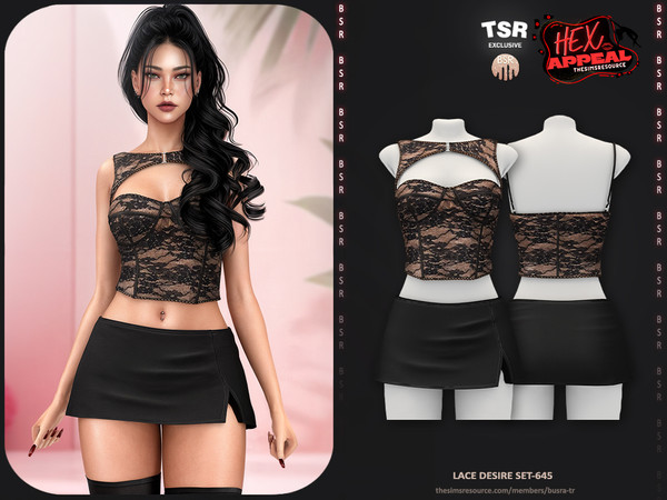 Sims 4 — Lace Desire Set-645 - Skirt BD1637 by busra-tr — - Set Inclued : Top - Skirt - 10 Swatches - For Female (Teen to