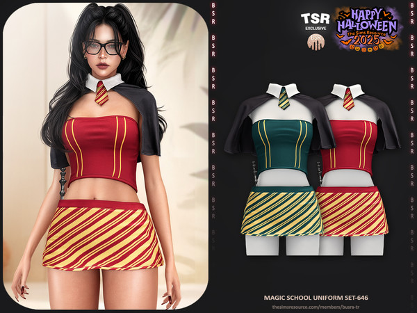 Sims 4 — Magic School Uniform Set-646 - Skirt BD1638.package by busra-tr — - Set Inclued : Top - Skirt - 2 Swatches - For