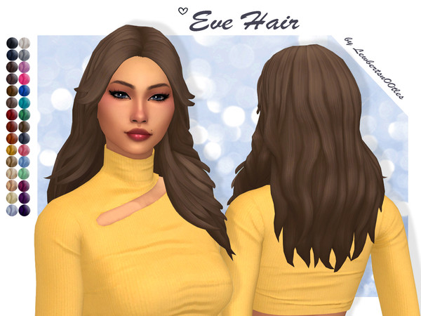 Sims 4 — Eve Hair by Lewbertsn00tles — A long, wavy hairstyle with stylish curtain bangs. Maxis Match