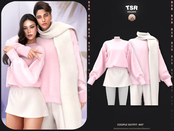 Sims 4 — Couple Outfit -647 - Male Sweater+Scarf by busra-tr — - Set Inclued : - 10 Swatches - For Female (Teen to Elder)