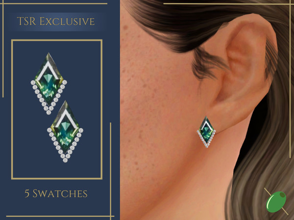 Sims 4 — Clarity Gemstone Earrings by Pitted0live — Stud earrings with a unique lozenge cut gemstone, with brilliant cut