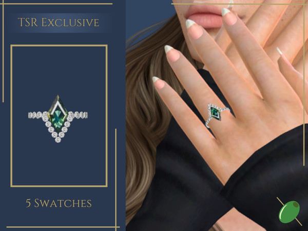 Sims 4 — Clarity Gemstone Ring by Pitted0live — Unique lozenge cut gemstone ring with a brilliant cut diamond band Custom