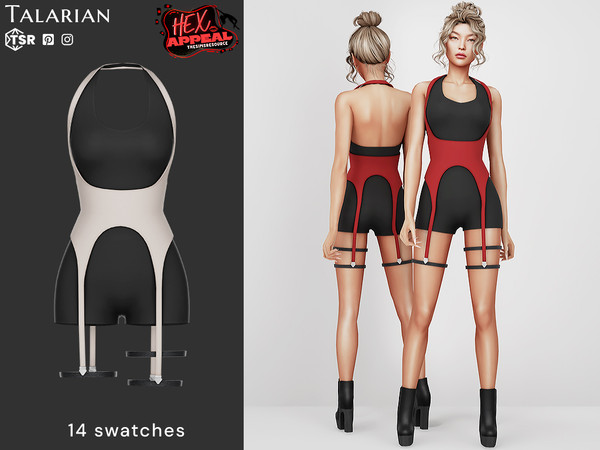 Sims 4 — Halle Bodysuit with garter belt corset by talarian — Stylish bodysuit shorts layered with a structured
