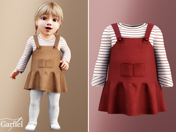 Sims 4 — Infant - Striped long-sleeve shirt with pinafore dress by Garfiel — An adorable infant outfit featuring a soft