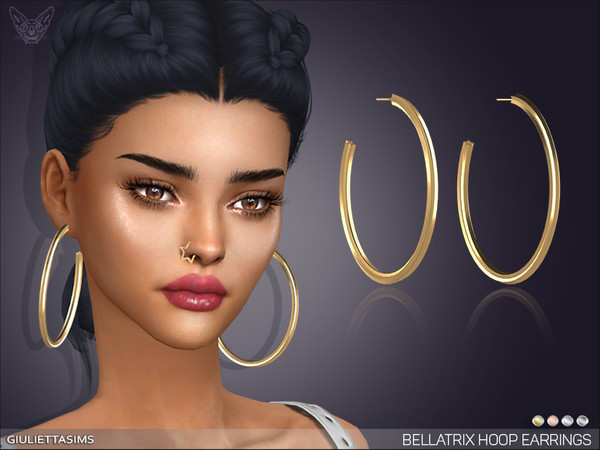 Sims 4 — Bellatrix Hoop Earrings by feyona — Bellatrix Hoop Earrings come with 4 swatches.